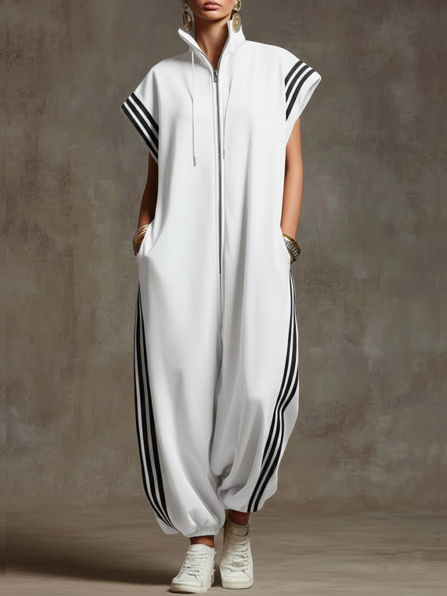 Stand-Collar Cotton Jumpsuit
