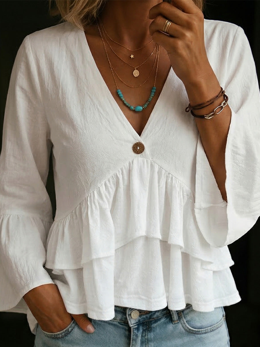 Women's V-neck Double-layer Ruffle Sleeves