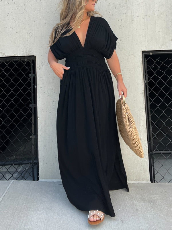 Women's Slit V-Neck Effortless Maxi Long Dress