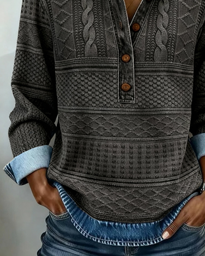 Melkorka | Fashionable Half Button Lapel Sweatshirt