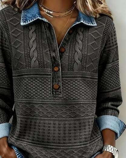 Melkorka | Fashionable Half Button Lapel Sweatshirt