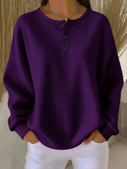 Casual Waffle Henry Collar Pullover