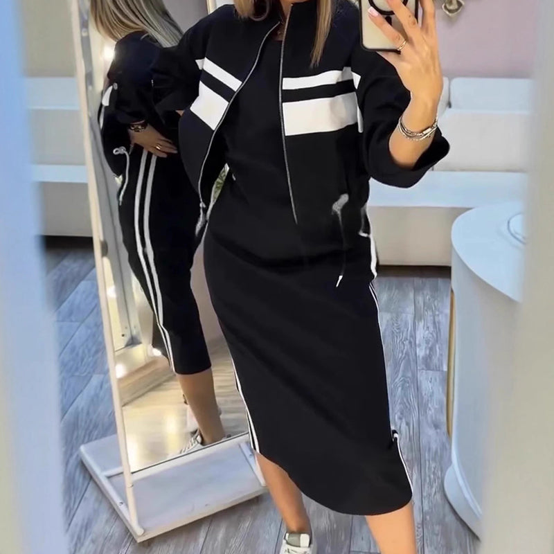 Women's Stand Collar Jacket & Dress Set