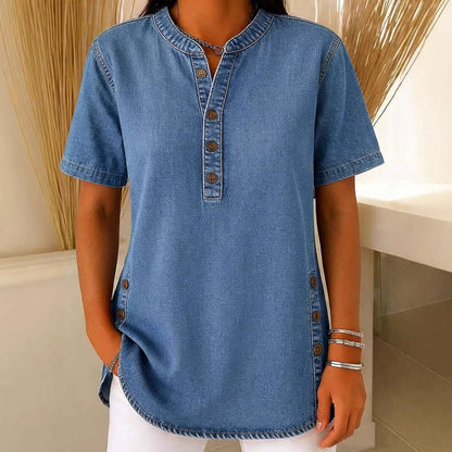 Women’s V-Neck Denim Button-Up