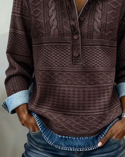 Melkorka | Fashionable Half Button Lapel Sweatshirt