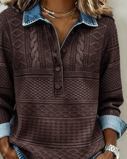 Melkorka | Fashionable Half Button Lapel Sweatshirt
