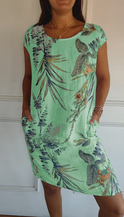 Sera | Botanical Print Linen Pocket Dress