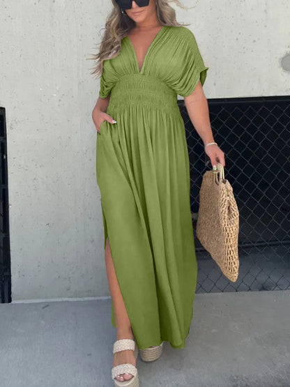 Women's Slit V-Neck Effortless Maxi Long Dress