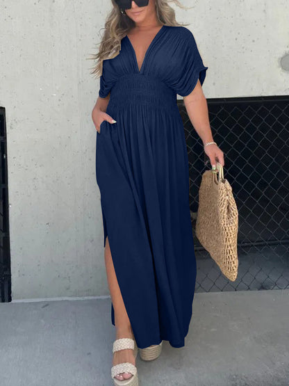 Women's Slit V-Neck Effortless Maxi Long Dress