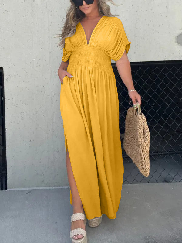 Women's Slit V-Neck Effortless Maxi Long Dress