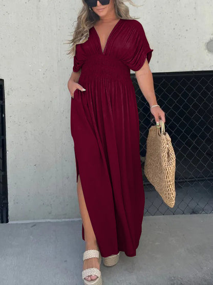 Women's Slit V-Neck Effortless Maxi Long Dress