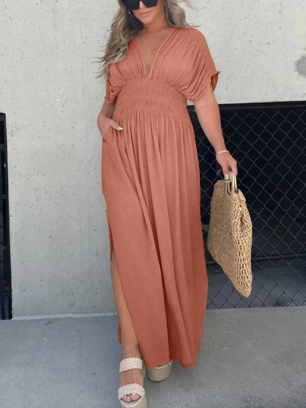 Women's Slit V-Neck Effortless Maxi Long Dress