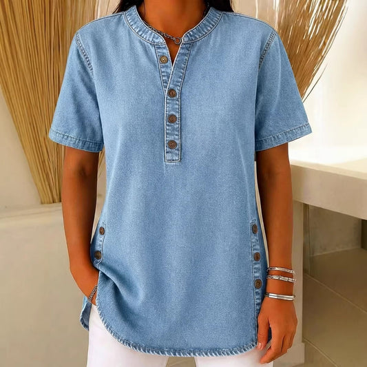 Women’s V-Neck Denim Button-Up