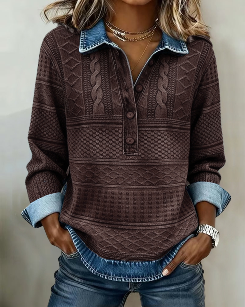 Melkorka | Fashionable Half Button Lapel Sweatshirt