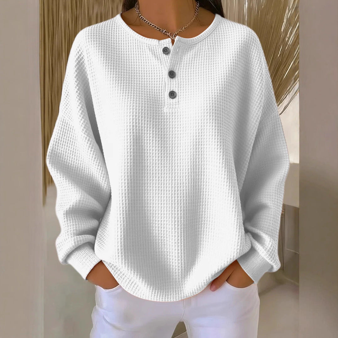 Casual Waffle Henry Collar Pullover
