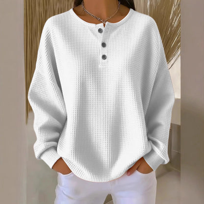 Casual Waffle Henry Collar Pullover