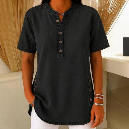 Women’s V-Neck Denim Button-Up