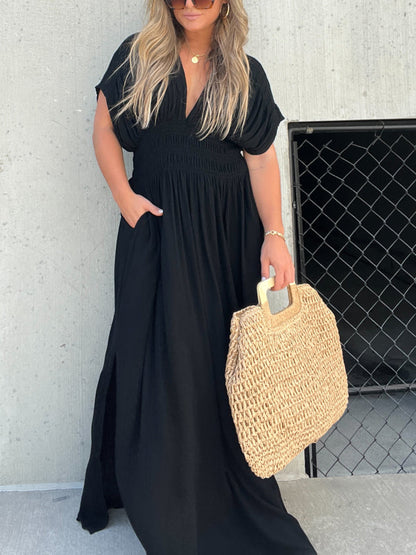 Women's Slit V-Neck Effortless Maxi Long Dress