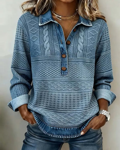 Melkorka | Fashionable Half Button Lapel Sweatshirt