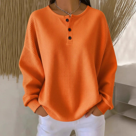 Casual Waffle Henry Collar Pullover