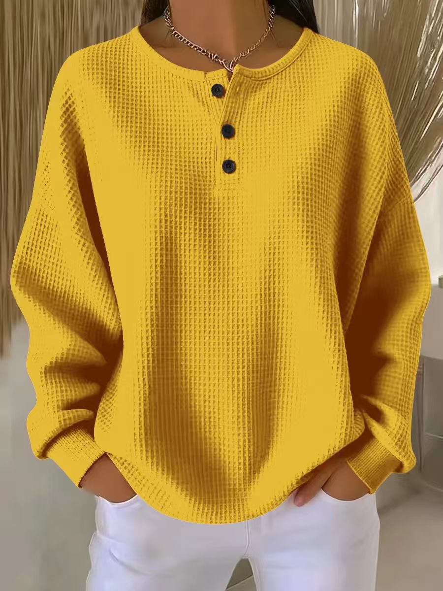 Casual Waffle Henry Collar Pullover