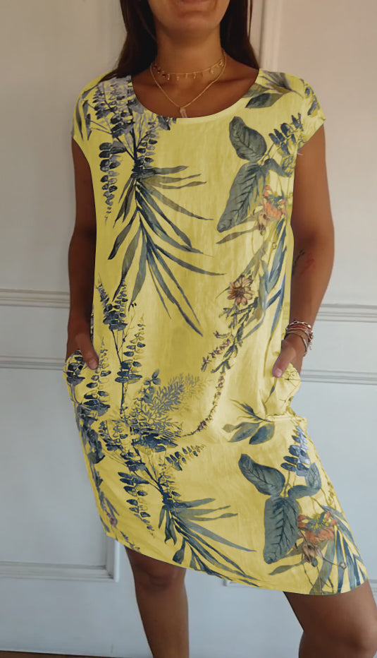 Sera | Botanical Print Linen Pocket Dress