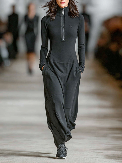Women's Sports Half-Zip Collar Maxi Dress
