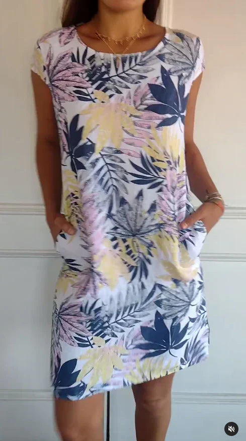Sera | Botanical Print Linen Pocket Dress