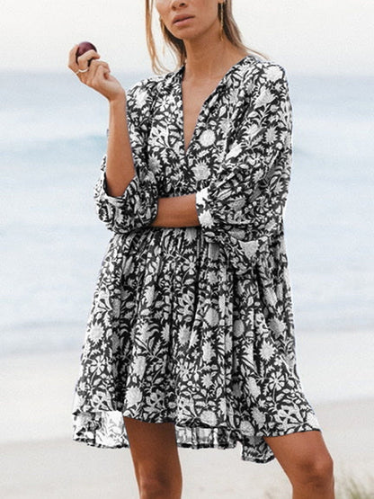 Women's V-Neck Half Sleeve Floral Tunic Short Dress