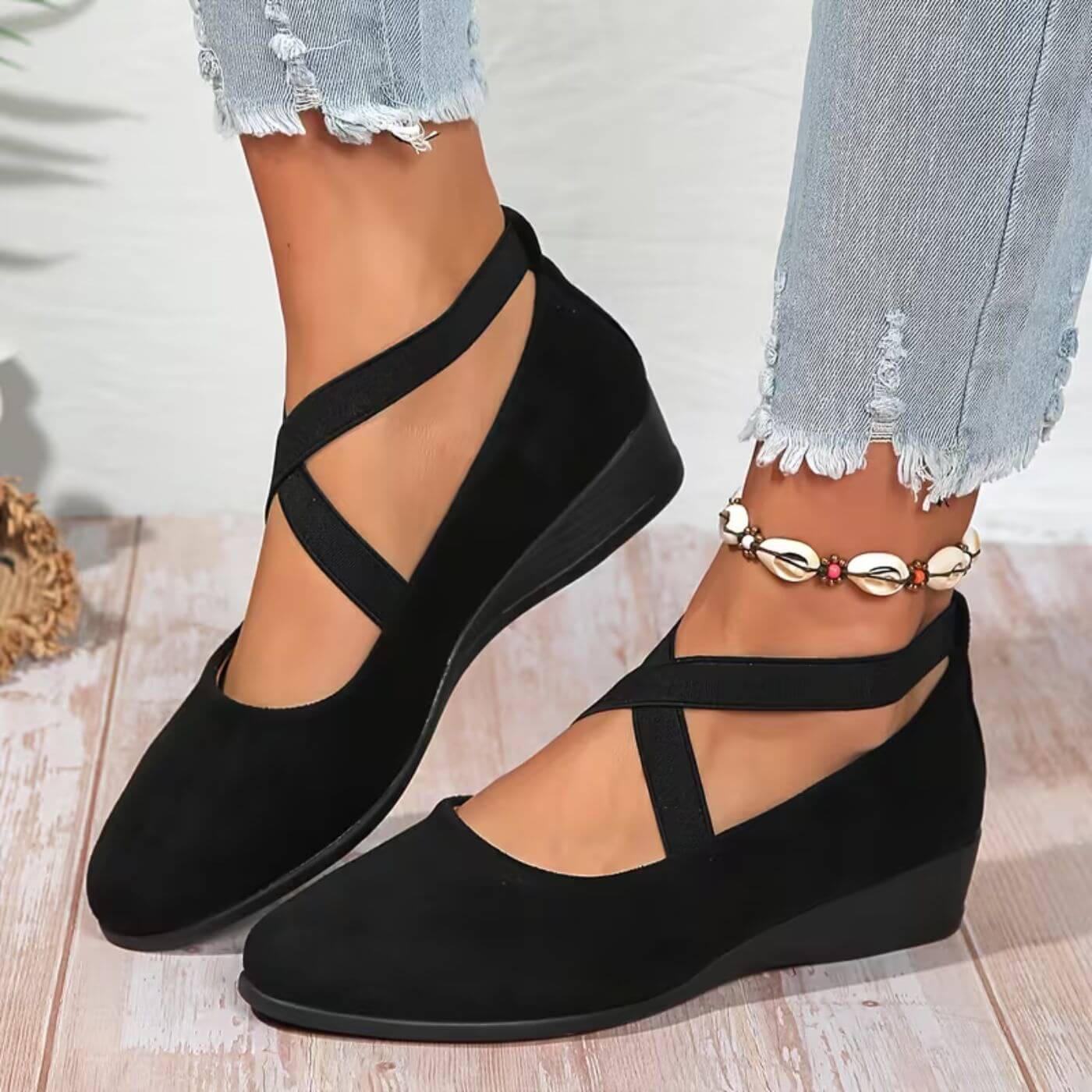 Rebecca | Closed Ballerina Wedge Shoes