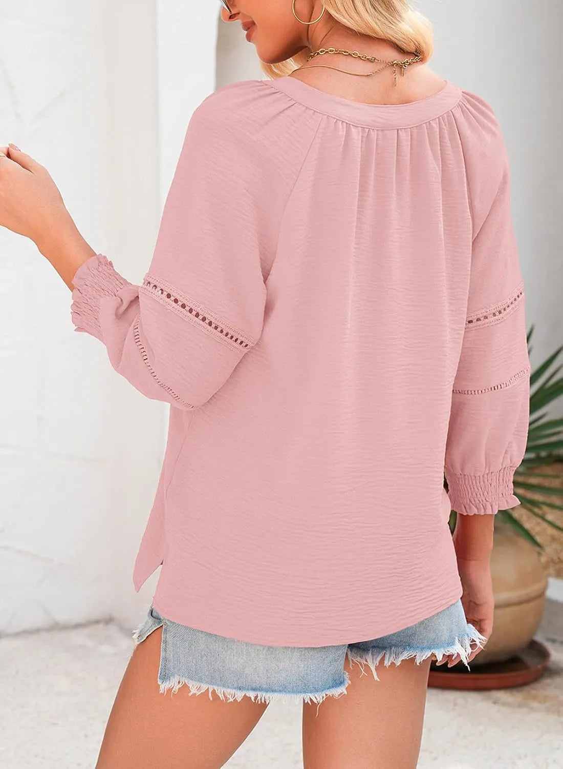 Casual Pleated V-Neck Blouse