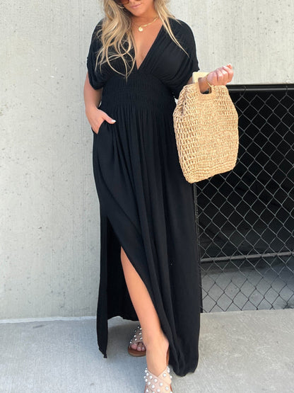 Women's Slit V-Neck Effortless Maxi Long Dress