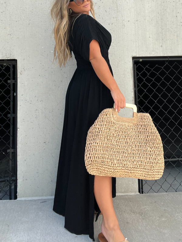 Women's Slit V-Neck Effortless Maxi Long Dress