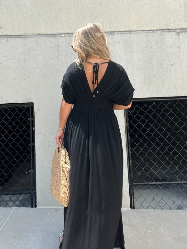 Women's Slit V-Neck Effortless Maxi Long Dress