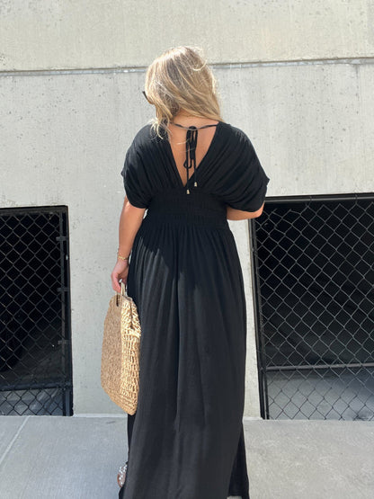 Women's Slit V-Neck Effortless Maxi Long Dress