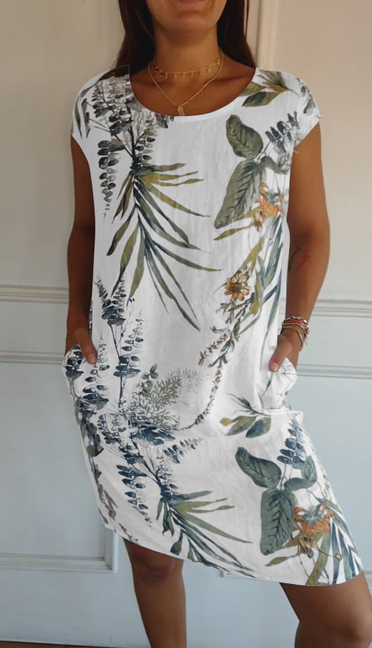 Sera | Botanical Print Linen Pocket Dress