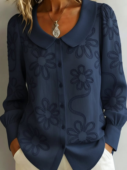 Vintage Collar Embroidered Floral Shirt