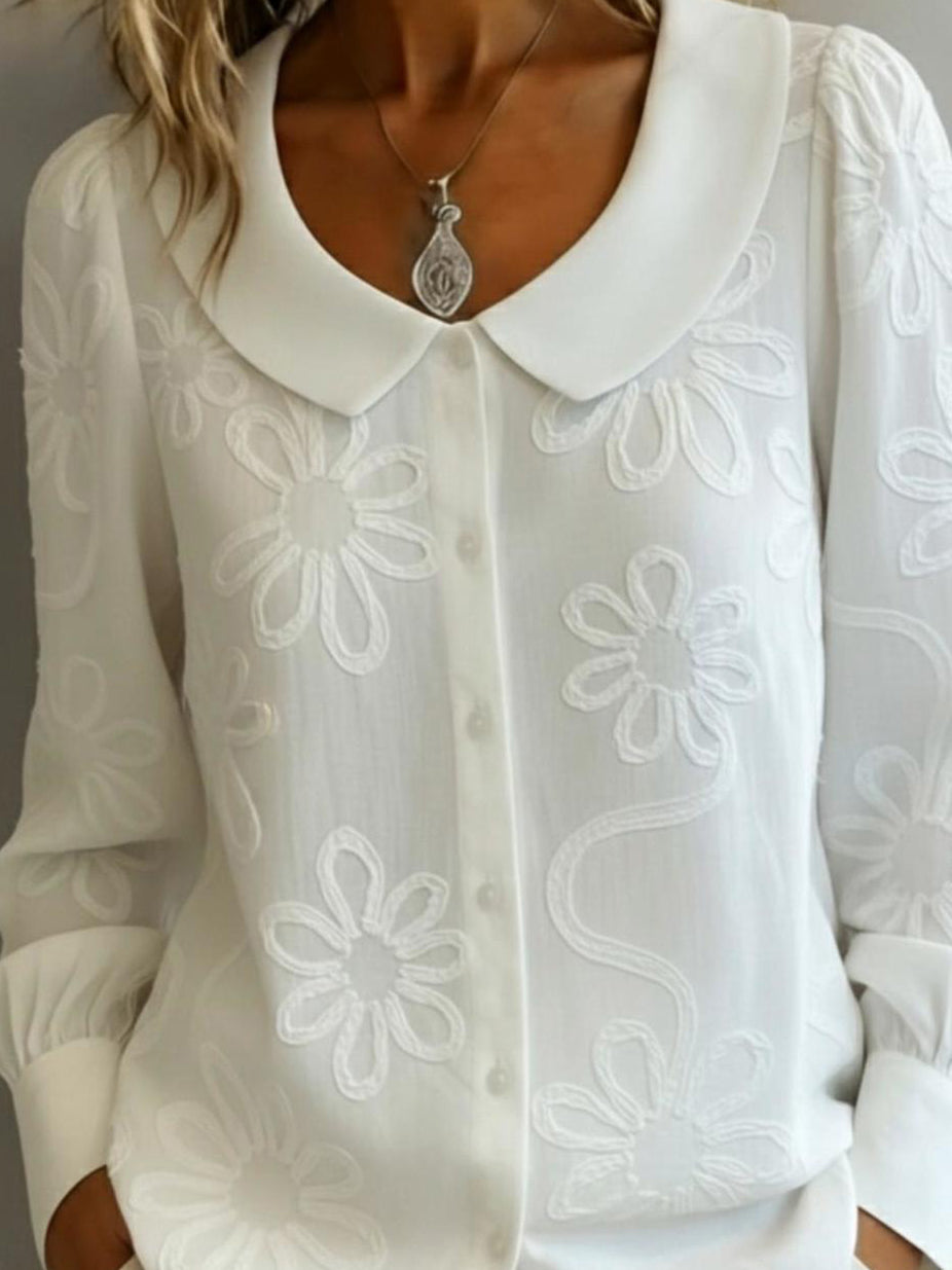 Vintage Collar Embroidered Floral Shirt