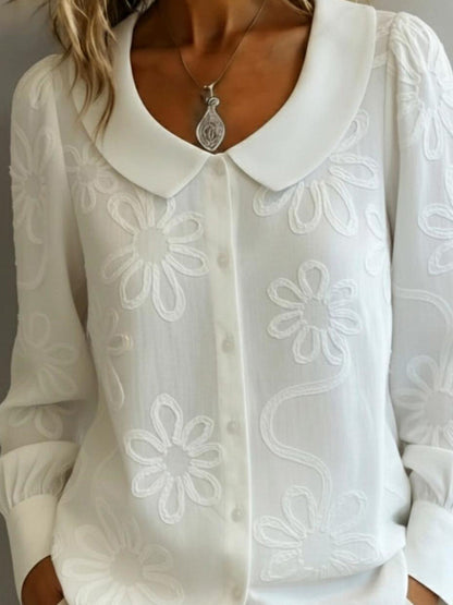 Vintage Collar Embroidered Floral Shirt