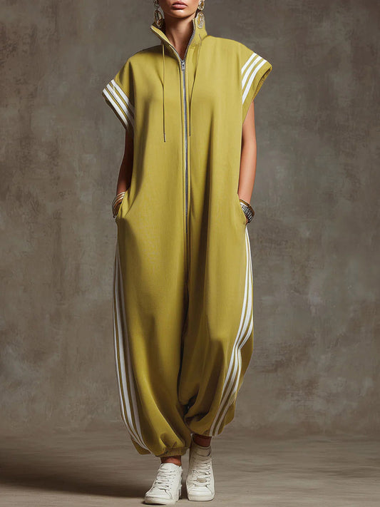Stand-Collar Cotton Jumpsuit