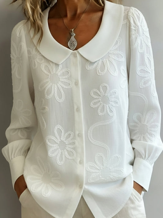 Vintage Collar Embroidered Floral Shirt