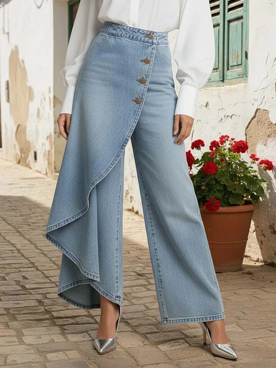 Women’s High-Waist Wide-Leg Jeans With A Stylish Design
