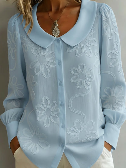 Vintage Collar Embroidered Floral Shirt