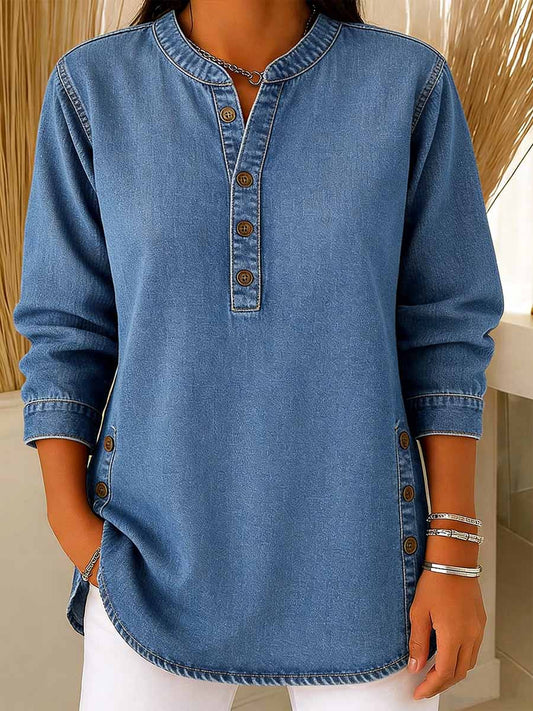 Women’s V-Neck Denim Button-Up