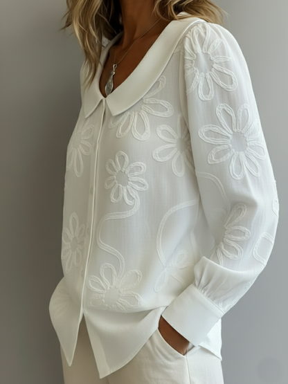 Vintage Collar Embroidered Floral Shirt