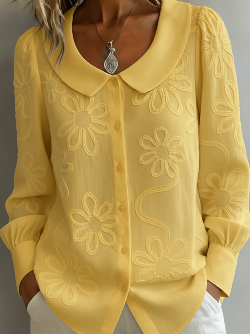 Vintage Collar Embroidered Floral Shirt