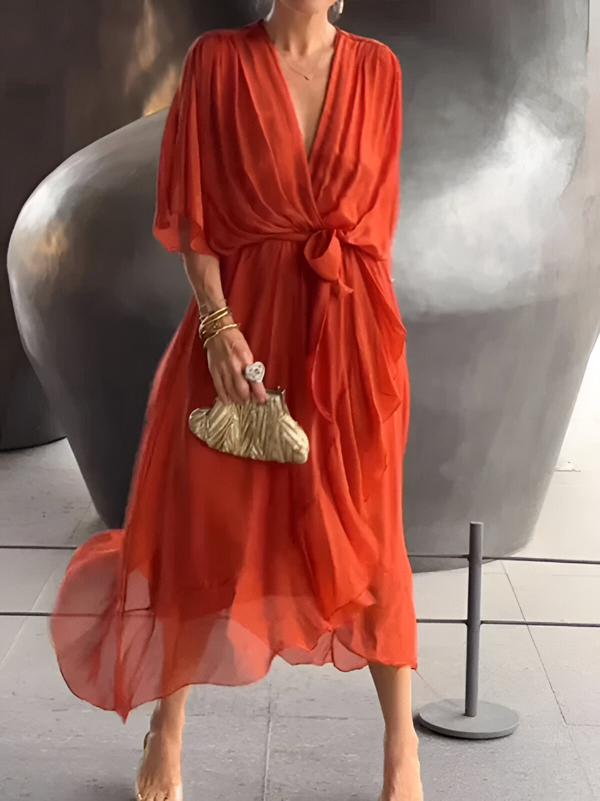 MARGERY | ELEGANT V-NECK CHIFFON MIDI DRESS