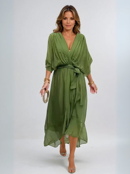 MARGERY | ELEGANT V-NECK CHIFFON MIDI DRESS