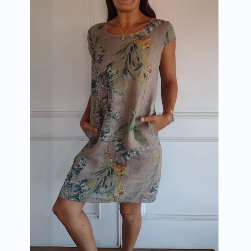 Sera | Botanical Print Linen Pocket Dress