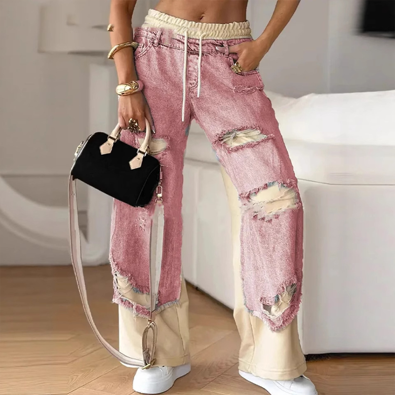 Patchwork Denim Wide-Leg Pants
